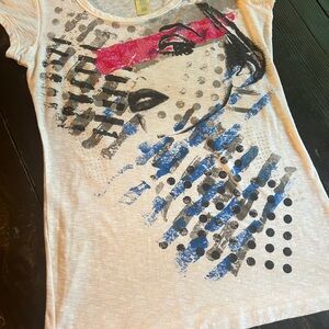 Graphic Short Sleeve Tee - White with Red and Blue Accents